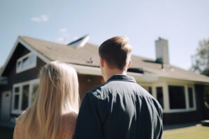 Couple admiring their new home